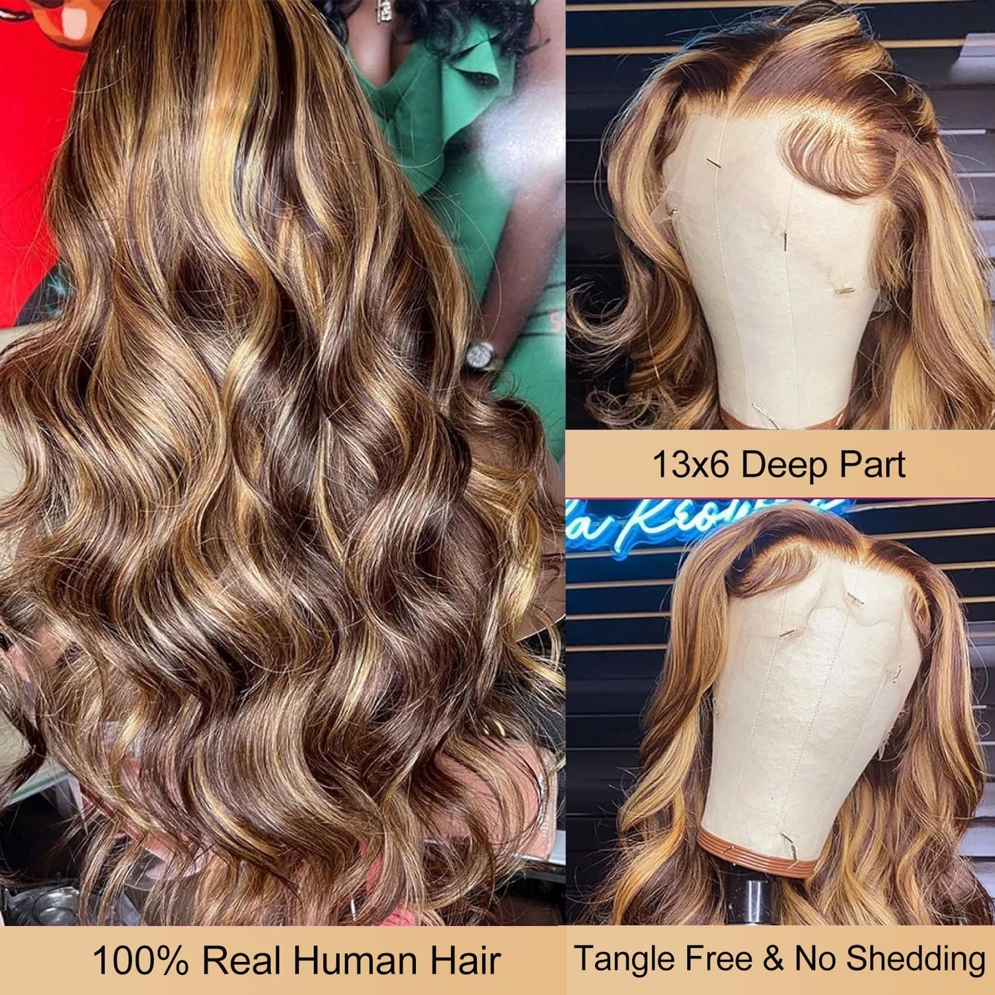 Beluck 13x6 Highlight Lace Front Wigs Human Hair Body Wave HD Lace Frontal Wigs 4/27 Honey Blonde Ombre Colored Human Hair Wigs for Women Pre Plucked