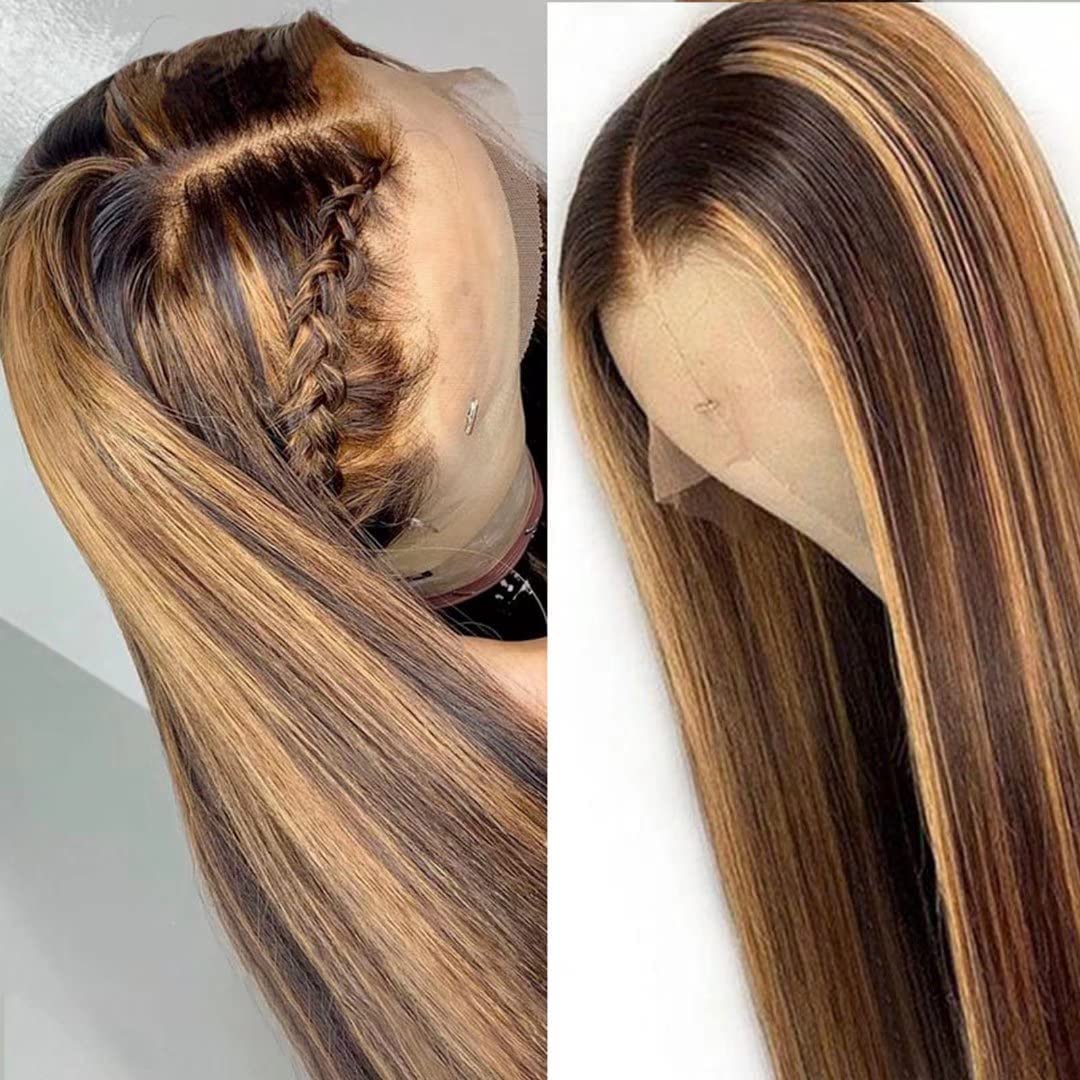 Beluck Highlight 13x6 HD Straight Lace Front Wigs 4/27 Colored Honey Blonde HD Lace Frontal Wigs For Women Glueless Pre Plucked with Baby Hair