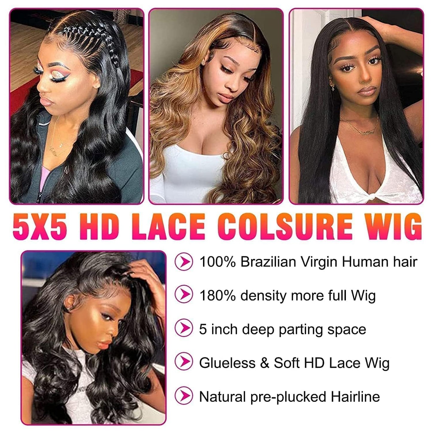 5x5 HD Lace Closure Wigs Human Hair,15A Body Wave 200 Density Hd Lace Front Wigs Human Hair Pre Plucked With Baby Hair, Wear And Go Glueless Wigs Human Hair