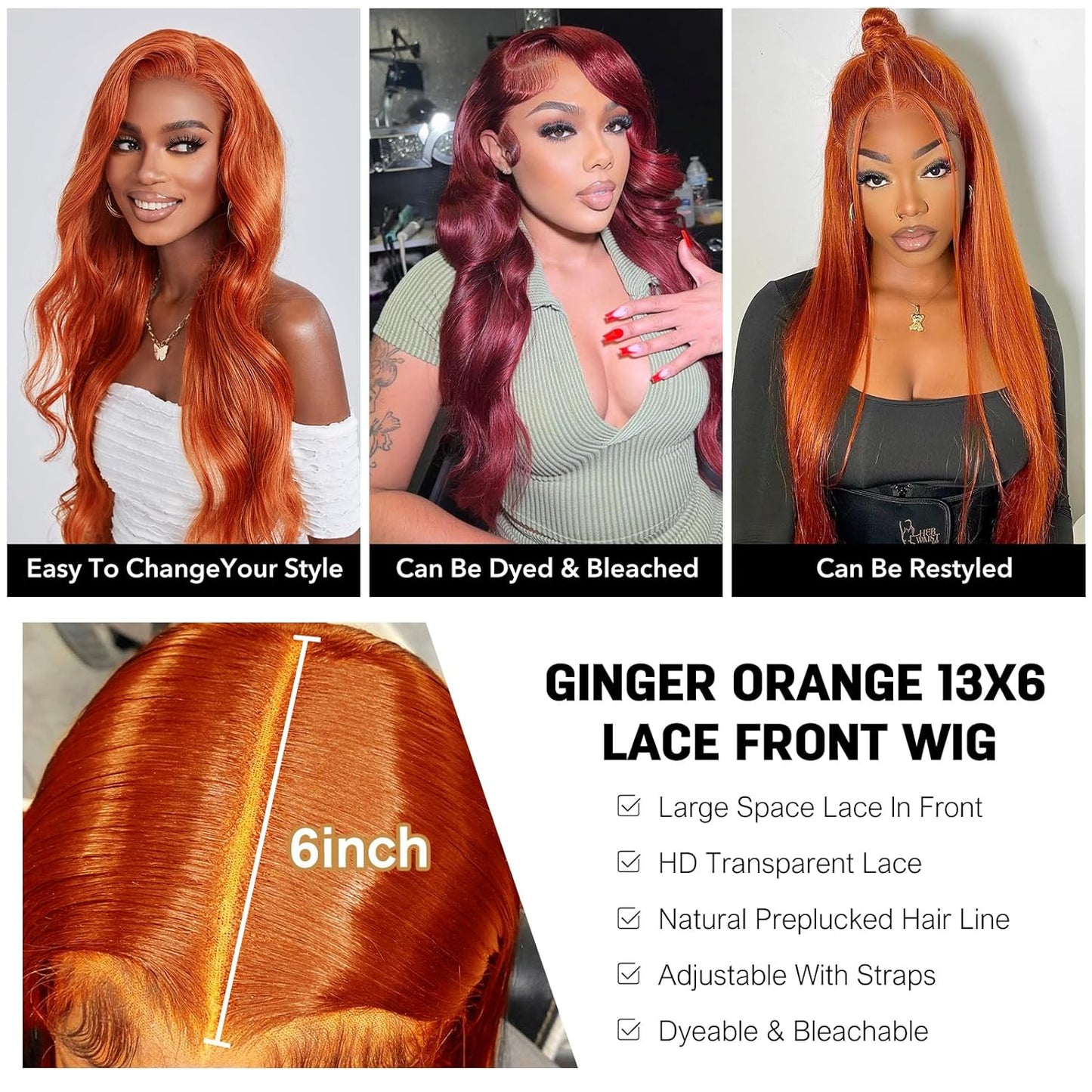 13x6 Ginger Lace Front Wigs Human Hair Orange 13x6 Lace Front Wigs Human Hair Pre Plucked,Body Wave Frontal Wigs Human Hair Hd Lace, Glueless Lace Front Wigs Human Hair Colored With Baby Hair