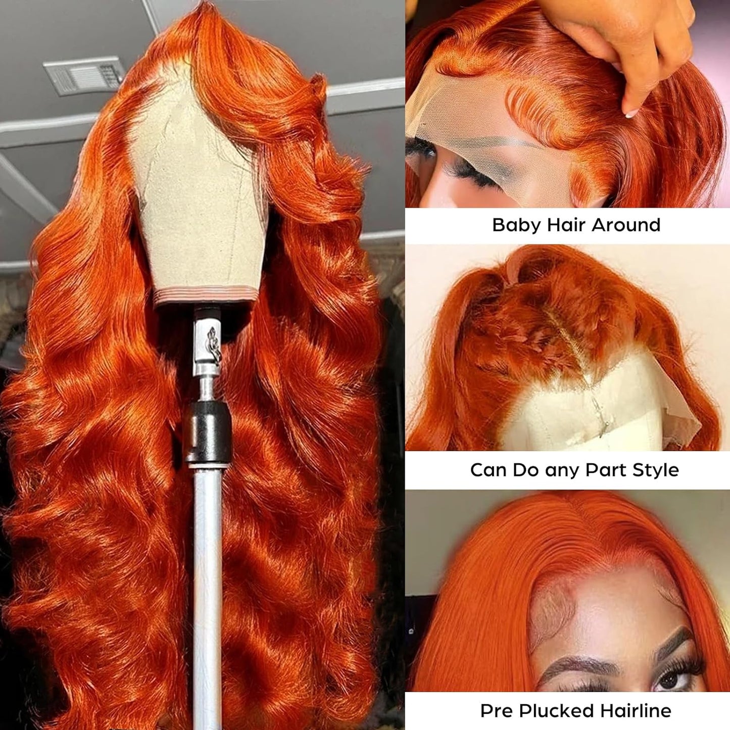 13x6 Ginger Lace Front Wigs Human Hair Orange 13x6 Lace Front Wigs Human Hair Pre Plucked,Body Wave Frontal Wigs Human Hair Hd Lace, Glueless Lace Front Wigs Human Hair Colored With Baby Hair