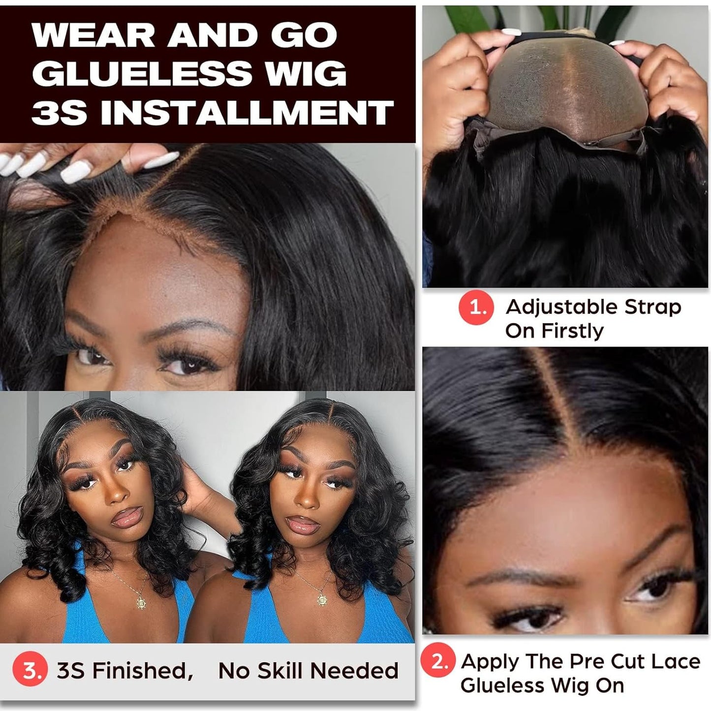 Beluck Wear And Go Glueless Wig Bob Wig Human Hair, 4x4 Closure Wigs Body Wave Glueless Wigs Human Hair Pre Plucked Pre Cut Lace Glueless Wig Wear And Go For Beginners