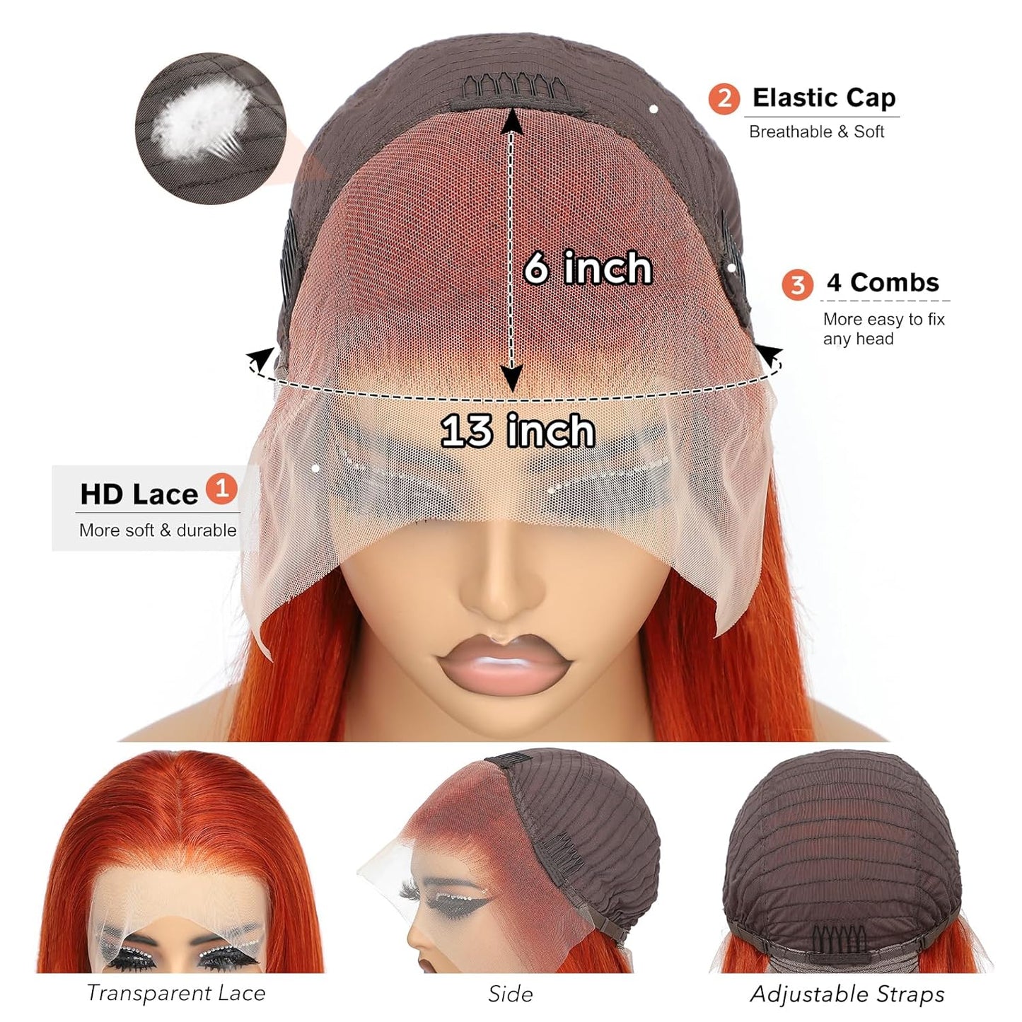 13x6 Ginger Lace Front Wigs Human Hair Orange 13x6 Lace Front Wigs Human Hair Pre Plucked,Body Wave Frontal Wigs Human Hair Hd Lace, Glueless Lace Front Wigs Human Hair Colored With Baby Hair