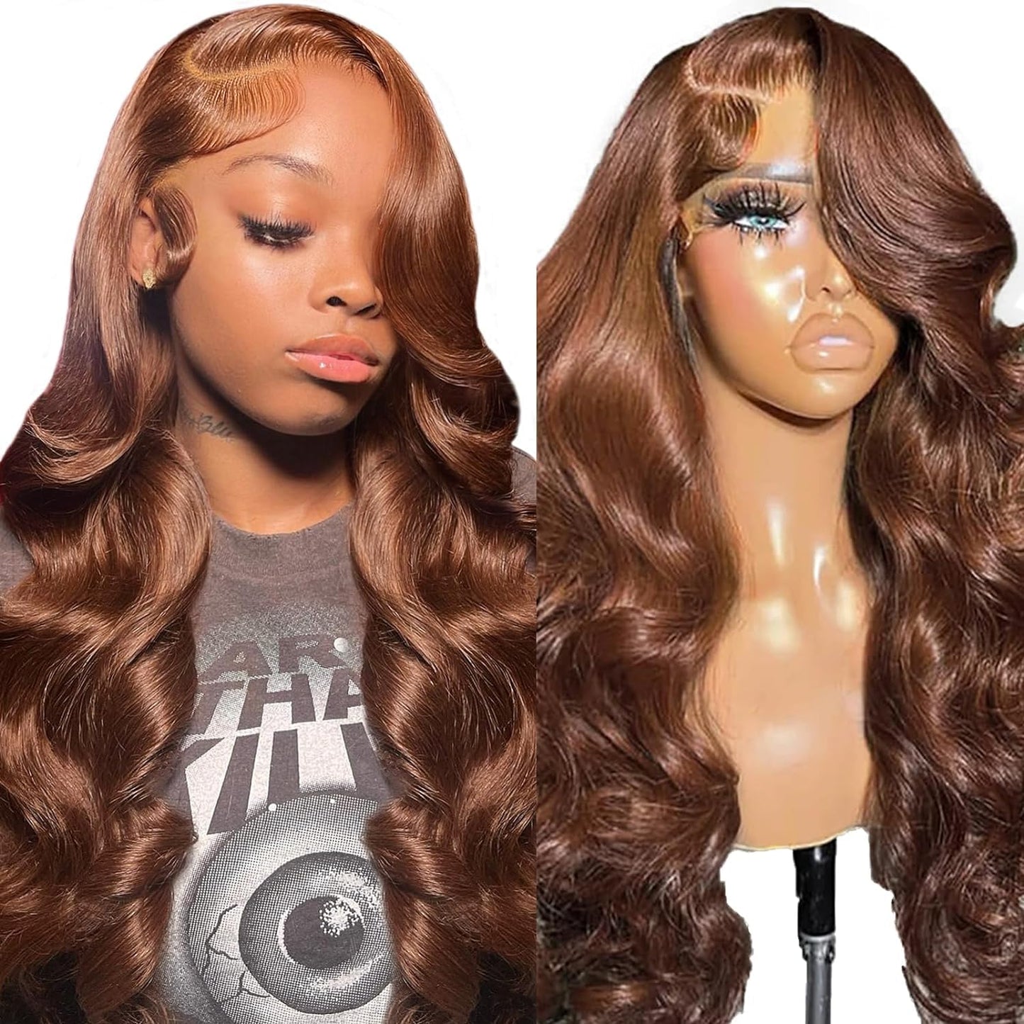 Beluck 13X6 Chocolate Brown Lace Front Wig Human Hair Pre Plucked, 13x6 lace front wigs human hair 200 Density Body Wave Frontal Wigs Human Hair Hd Lace, Glueless 13x6 Lace Front Wigs Human Hair Colored With Baby Hair