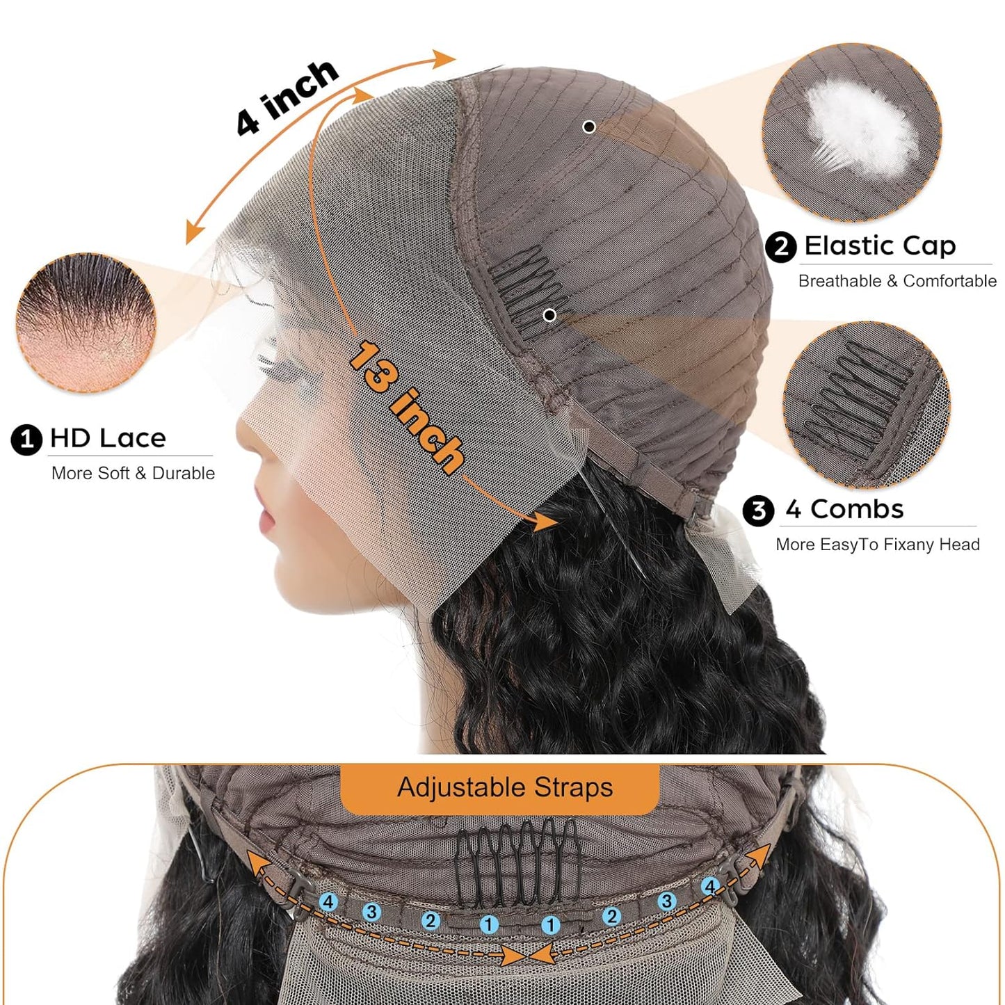 250 Density HD Lace Front Wigs Human Hair, Body Wave Lace Front Wig Human Hair 13x4 HD Lace Front Wigs Human Hair Pre Plucked Bleached Knots