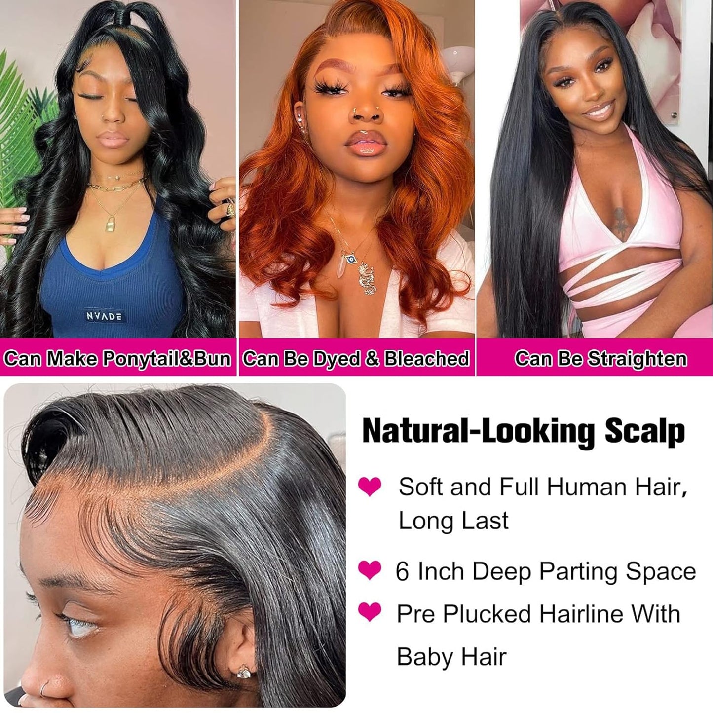 Beluck 13x6 Lace Front Wigs Human Hair 200 Density, HD Transparent Pre Plucked, Glueless Body Wave Frontal With Baby Hair, Bleached Knots, Natural Color