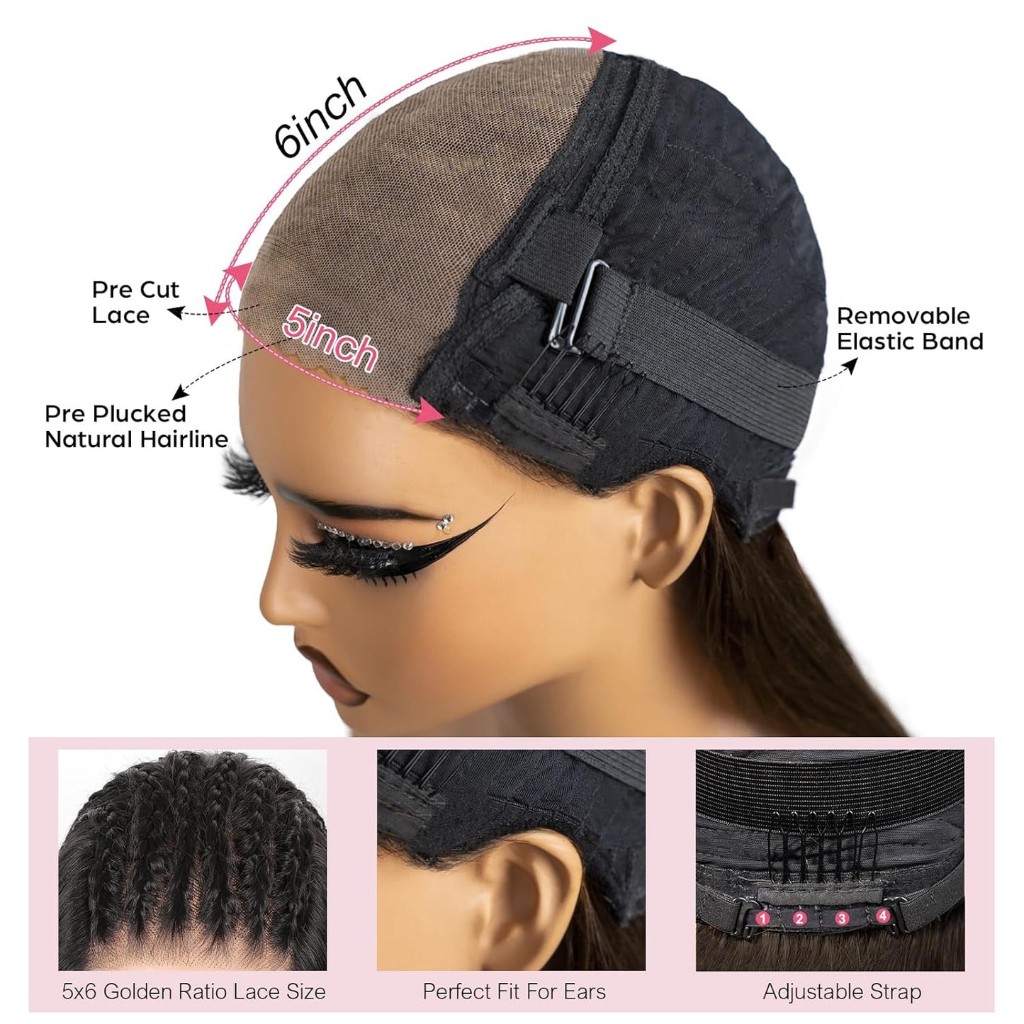 5x6 Wear And Go Glueless Wig for Beginners, Straight Lace Front Glueless Wigs Human Hair Pre Plucked Pre Cut, 15A Hd Lace Closure Wigs Human Hair