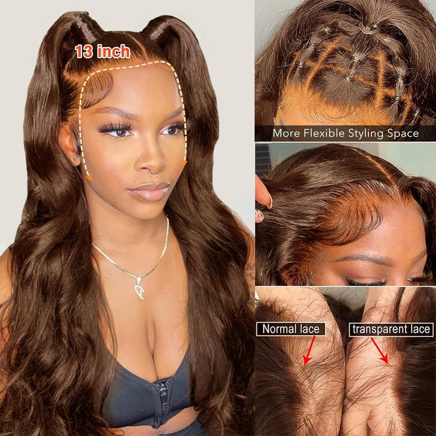 Beluck 13X6 Chocolate Brown Lace Front Wig Human Hair Pre Plucked, 13x6 lace front wigs human hair 200 Density Body Wave Frontal Wigs Human Hair Hd Lace, Glueless 13x6 Lace Front Wigs Human Hair Colored With Baby Hair