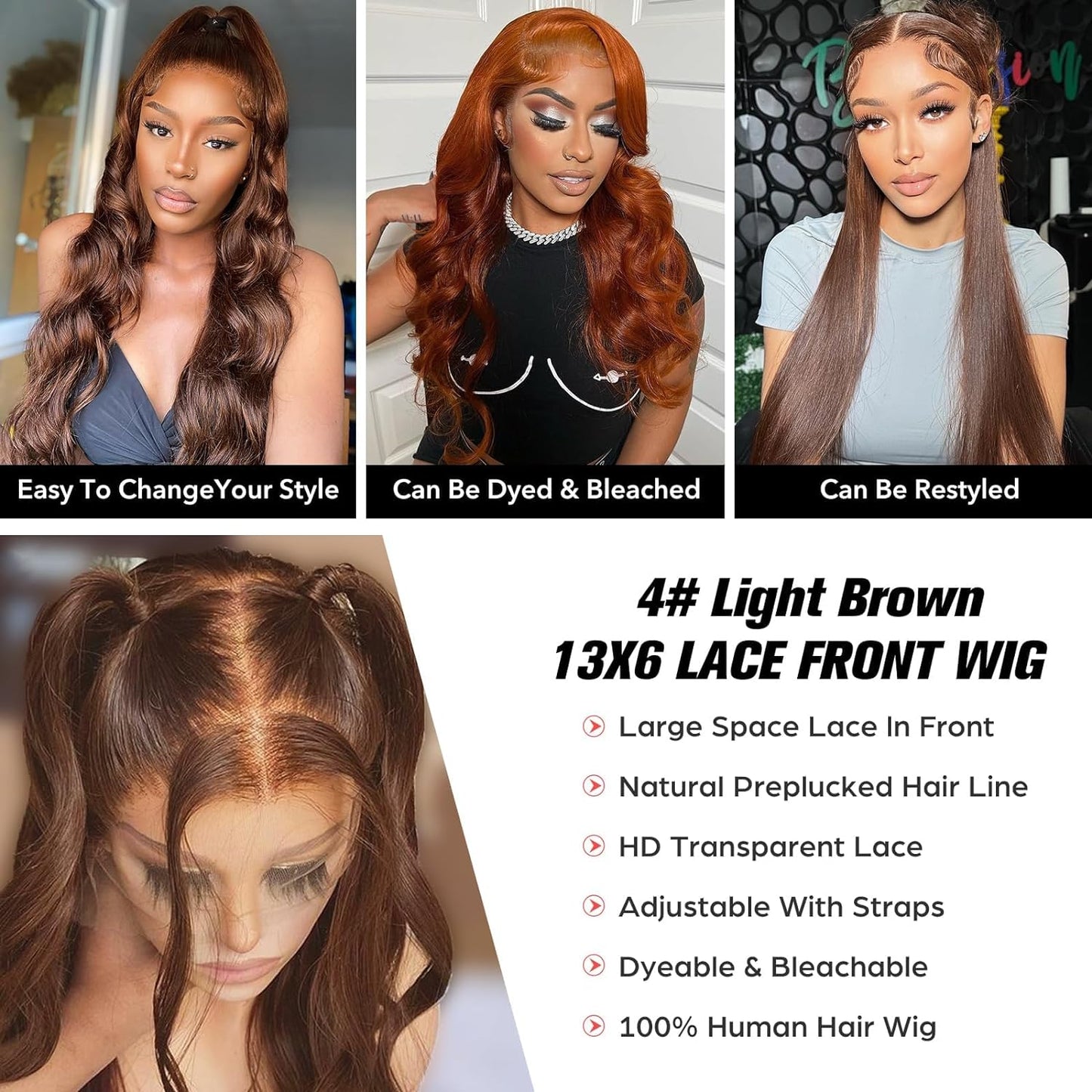 Beluck 13X6 Chocolate Brown Lace Front Wig Human Hair Pre Plucked, 13x6 lace front wigs human hair 200 Density Body Wave Frontal Wigs Human Hair Hd Lace, Glueless 13x6 Lace Front Wigs Human Hair Colored With Baby Hair