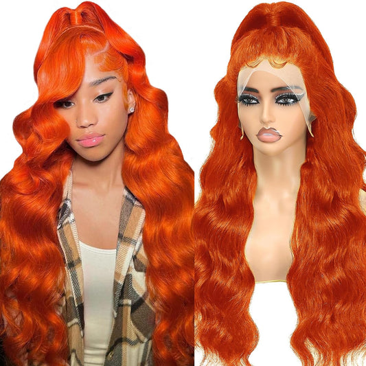 13x6 Ginger Lace Front Wigs Human Hair Orange 13x6 Lace Front Wigs Human Hair Pre Plucked,Body Wave Frontal Wigs Human Hair Hd Lace, Glueless Lace Front Wigs Human Hair Colored With Baby Hair