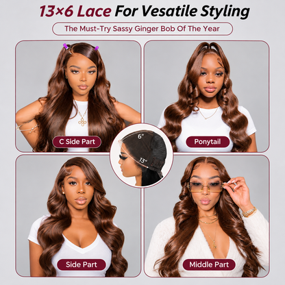 Beluck Chocolate Brown Loose Body Wave 13x6 Glueless Wig Face Framing Layers Human Hair