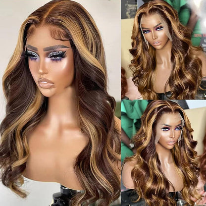 Beluck 13x4 Ombre Highlight Lace Front Wig 4/27 Body Wave Human Hair Wigs 13x4 HD Transparent Lace Frontal Wigs Pre Plucked with Baby Hair