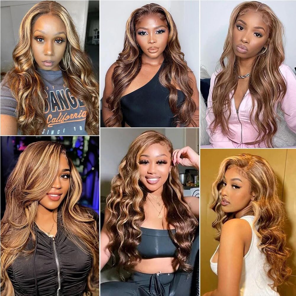 Beluck 13x4 Ombre Highlight Lace Front Wig 4/27 Body Wave Human Hair Wigs 13x4 HD Transparent Lace Frontal Wigs Pre Plucked with Baby Hair