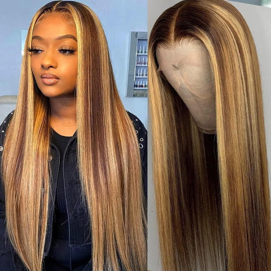 Beluck Highlight 13x6 HD Straight Lace Front Wigs 4/27 Colored Honey Blonde HD Lace Frontal Wigs For Women Glueless Pre Plucked with Baby Hair