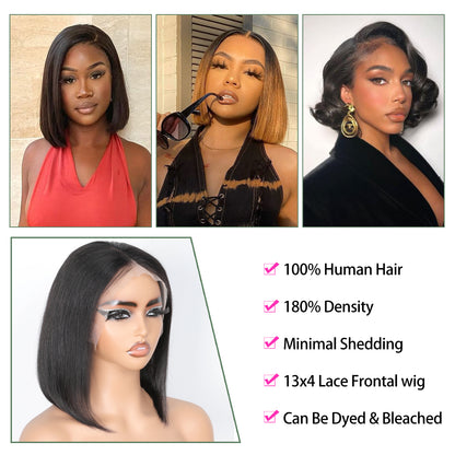 ALIPOP 13x4 Lace Front Wigs Human Hair Bob Wigs For Black Women Natural Black Color