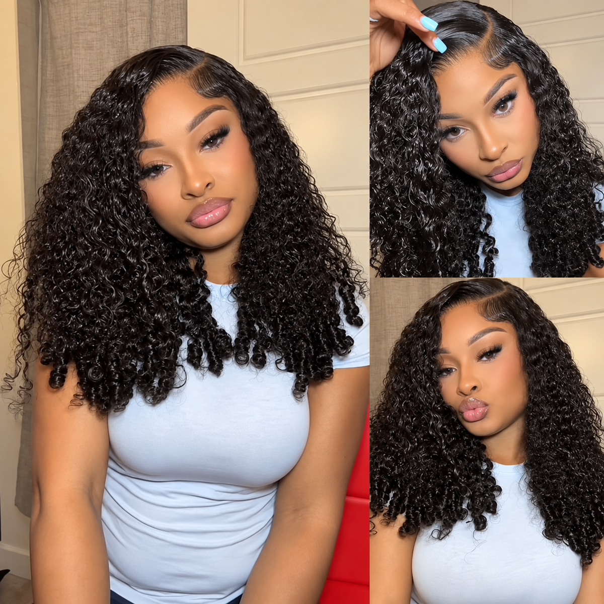 13x6 Burmese Curly Pre-Cut Lace Glueless Human Hair Wig With Drawstring