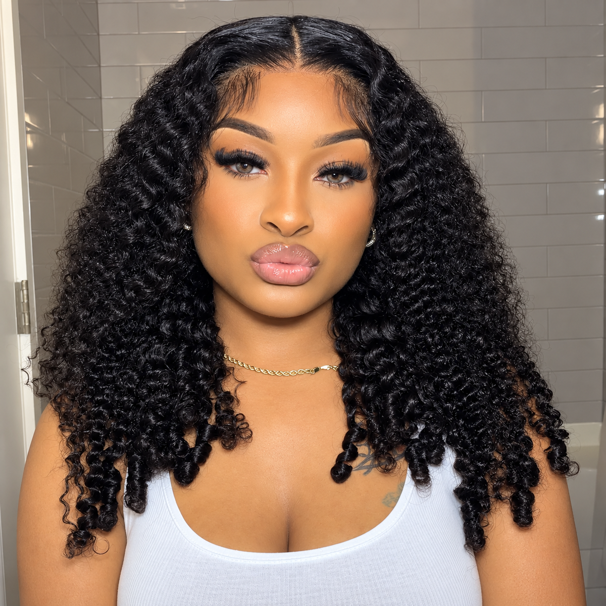 13x6 Burmese Curly Pre-Cut Lace Glueless Human Hair Wig With Drawstring