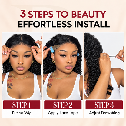 13x6 Burmese Curly Pre-Cut Lace Glueless Human Hair Wig With Drawstring