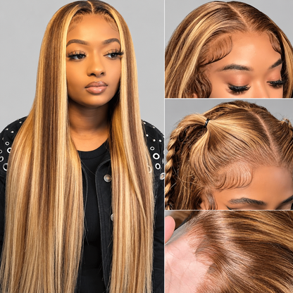 Pull & Go 13x6 Drawstring Highlight Lace Front Human Hair Wig | 220% Density Honey Blonde Glueless Wig