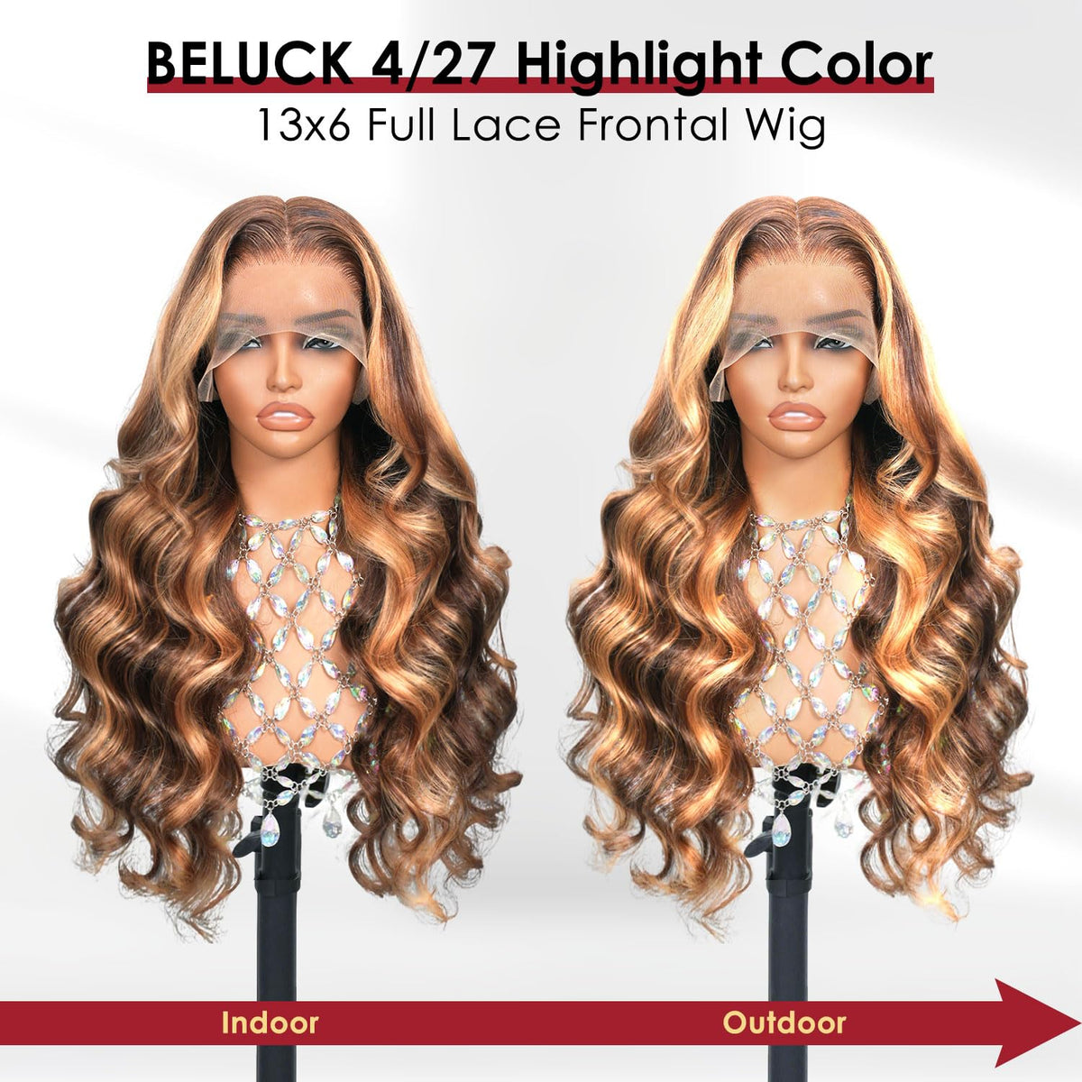 13x6 Honey Blonde Body Wave Highlight Lace Front Human Hair Wig 4/27 – 220% Density