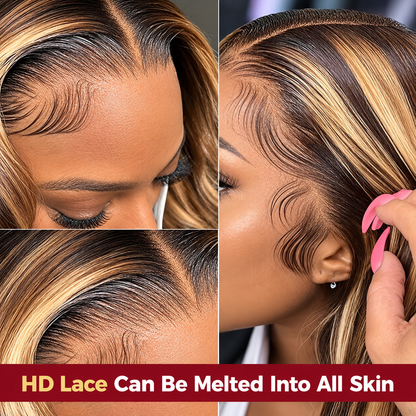13x6 Honey Blonde Body Wave Highlight Lace Front Human Hair Wig 4/27 – 220% Density