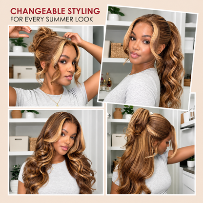 13x6 Honey Blonde Body Wave Highlight Lace Front Human Hair Wig 4/27 – 220% Density