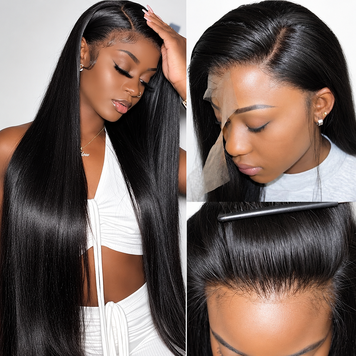 13x6 Straight Glueless Lace Front Human Hair Wig With Drawstring