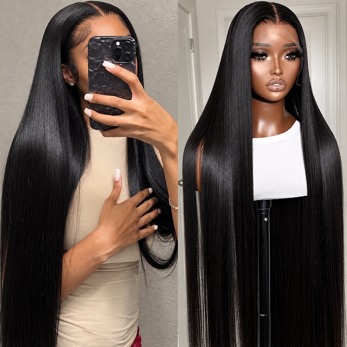 13x6 Straight Glueless Lace Front Human Hair Wig With Drawstring