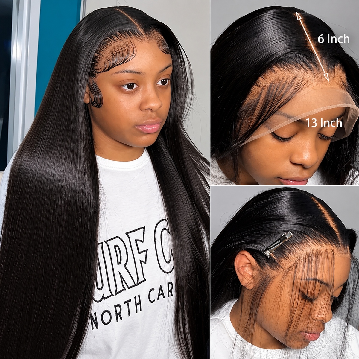 13x6 Straight Glueless Lace Front Human Hair Wig With Drawstring