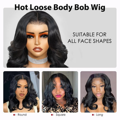 Beluck Hair 250% Loose Body Bob Wig Full End Wear And Go Glueless Wig Pre Cut Bob Body Wave 6x6/2x4 Short Bob Wig Pre Cut Hd Lace Ear-To-Ear With Invisible Drawstring Wig 4/27 99J Natural Black Pre Plucked Human Hair Wigs #SummerVibes Glueless Frontal Wig