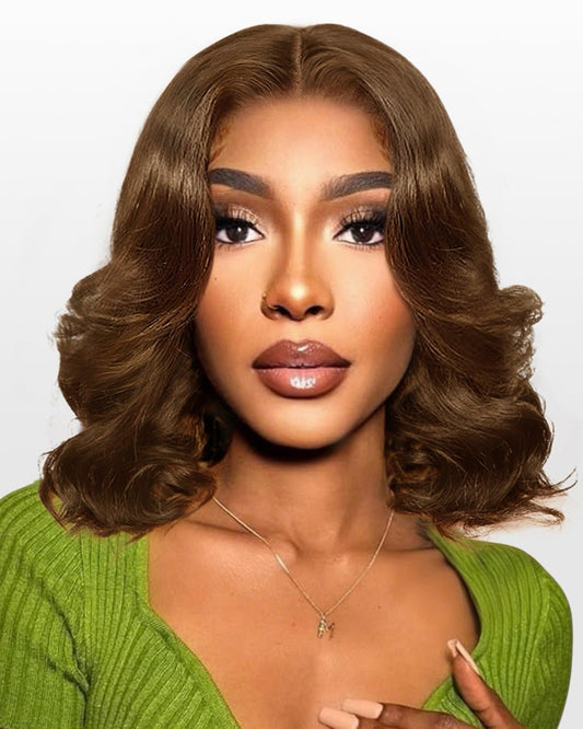 Beluck Brown Bob Wig Human Hair 250 Density Curtain Bang 6X6 Lace Closure Wear Go Glueless Wigs