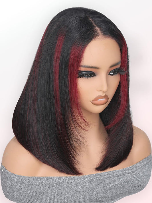 Highlight Burgundy Layered Glueless Wigs Bob Wear Go Wig Straight 6x6 Hd Lace Closure Wigs