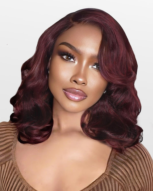 99J Burgundy Black Cherry Wig Curtain Bangs 6x6 Glueless Wigs Bob Ombre Loose Body Wave Hd Lace Closure Wigs