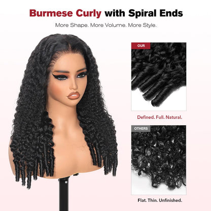 Beluck Hair 13x6 Burmese Curly Wig 250% Pre-Cut HD Lace Frontal Wigs Full End Ear-To-Ear With Invisible Drawstring Wig Wear And Go Glueless Wig Brazilian Human Hair Wigs For Women Natural Color/Chocolate Brown Pre-Plucked & Minimal Knots Hair Lace Wig 15A