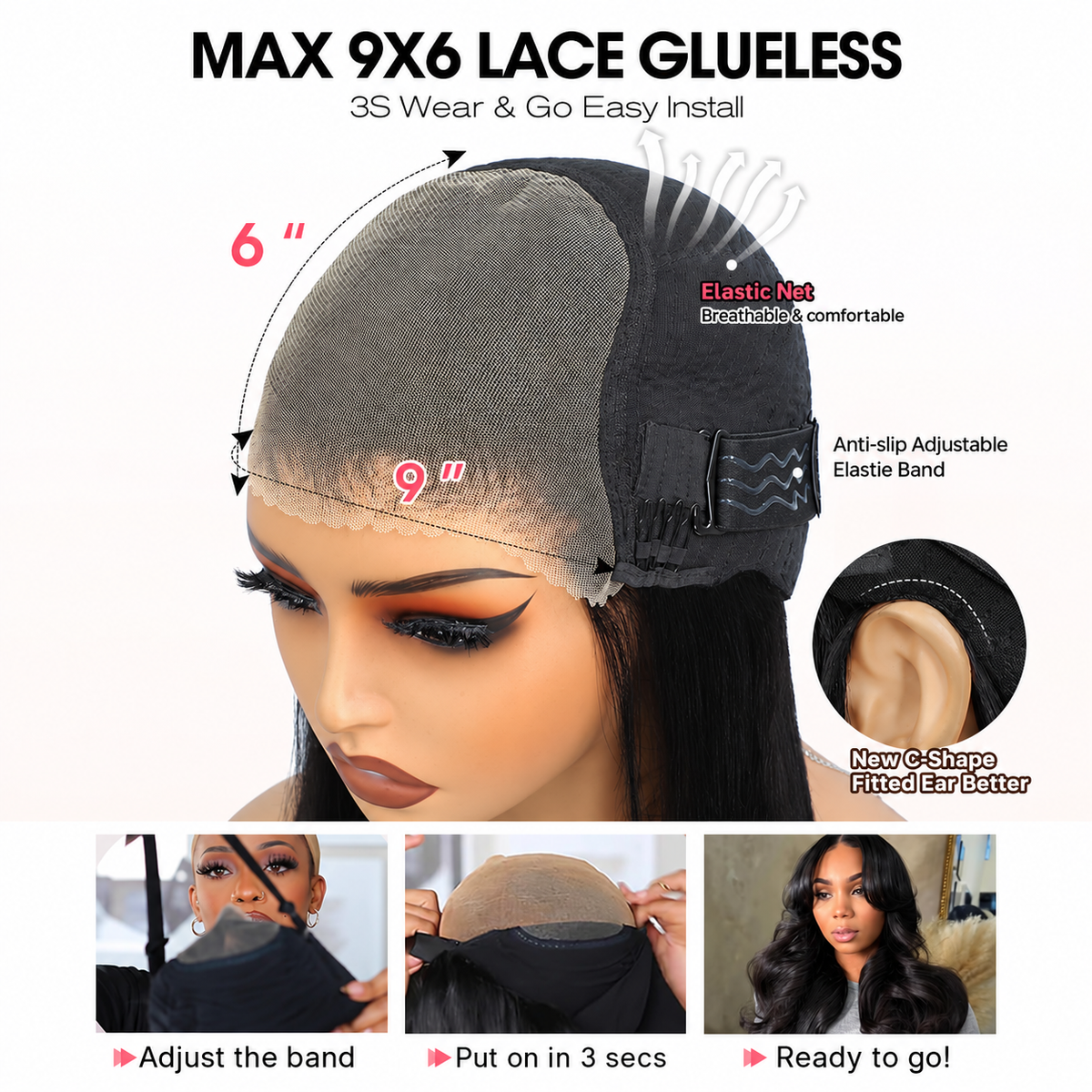 Beluck Glueless Human Hair Wig 9x6 HD Lace Closure with Face Framing Curtain Bangs and Loose Waves