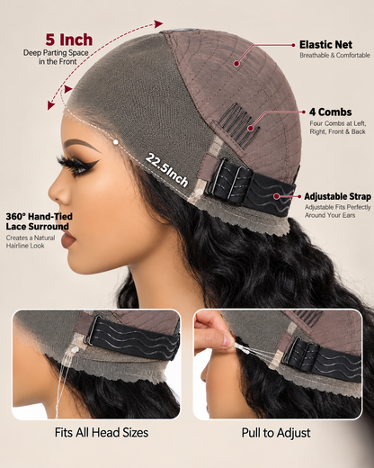 Kinky Straight Invisi Strap Snug Fit 360 Transparent Lace Frontal Wig | Pre-Cut Lace & Bleached Knots