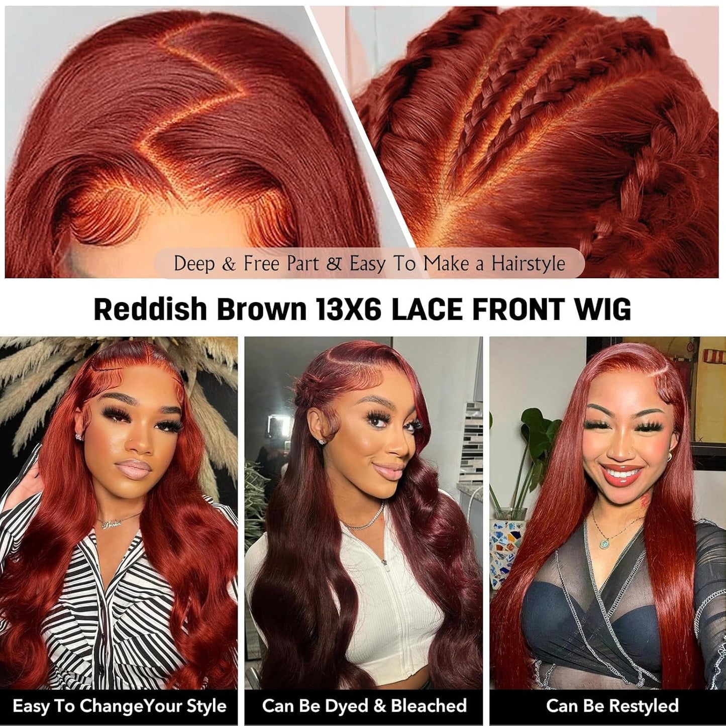 Beluck Reddish Brown 13x6 Lace Front Wigs Glueless Body Wave Frontal Wigs