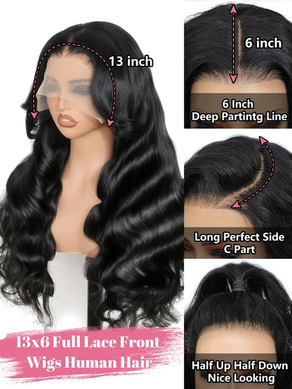 Glueless 13x6 Lace Front Wigs Human Hair 220% Density Body Wave Human Hair