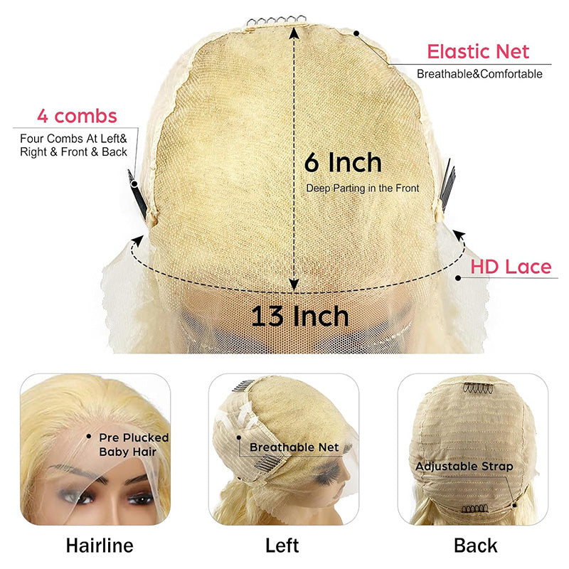 Beluck 613 Lace Front Wig Human Hair 13x6 Transparent Lace Body Wave 613 HD Lace Frontal Wig 613 Honey Blonde Lace Front Wig Human Hair Pre Plucked Bleached Knots Lace Front Wig