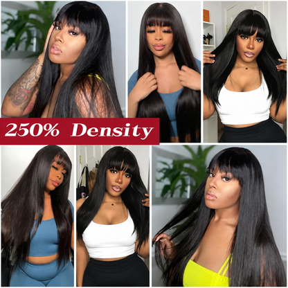 Beluck Straight Throw & Go Wig With Bangs Human Hair 2x4 Lace Front Wig