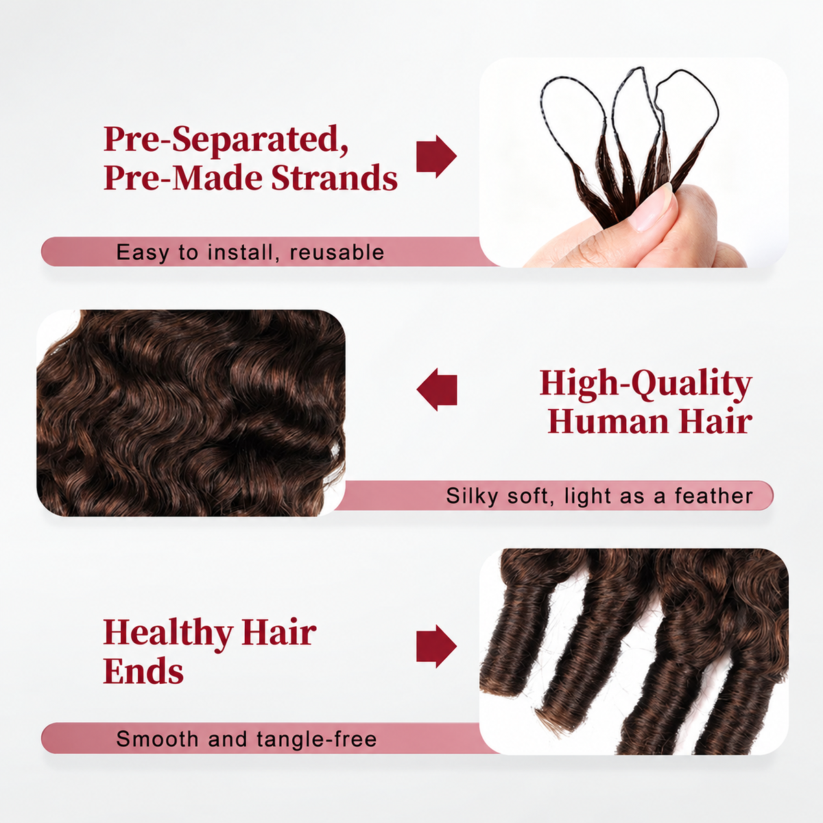 Beluck Burmese Curly Crochet Human Hair Chocolate Brown Pre Separated Feather Crochet Hair with Miracle Knots