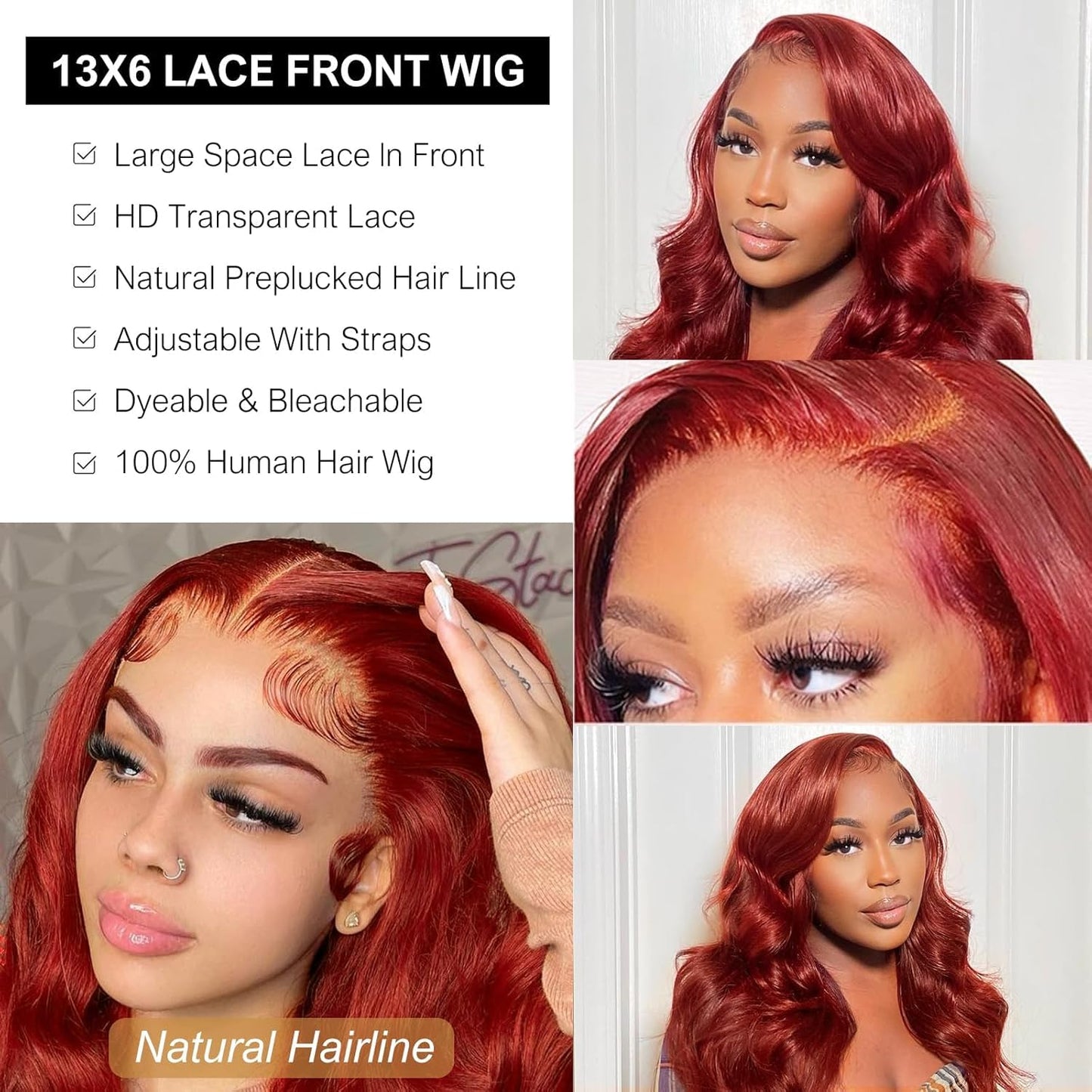 Beluck Reddish Brown 13x6 Lace Front Wigs Glueless Body Wave Frontal Wigs