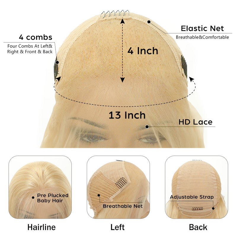 613 13x4 Blonde Straight HD Transparent Lace Frontal Wigs