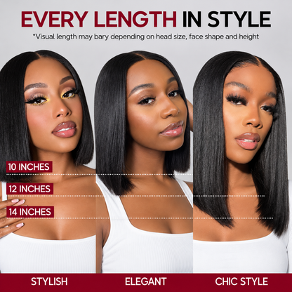 Beluck Realistic 2x4 HD Lace Yaki Straight  Human Hair Wig With Bangs Put On And Go