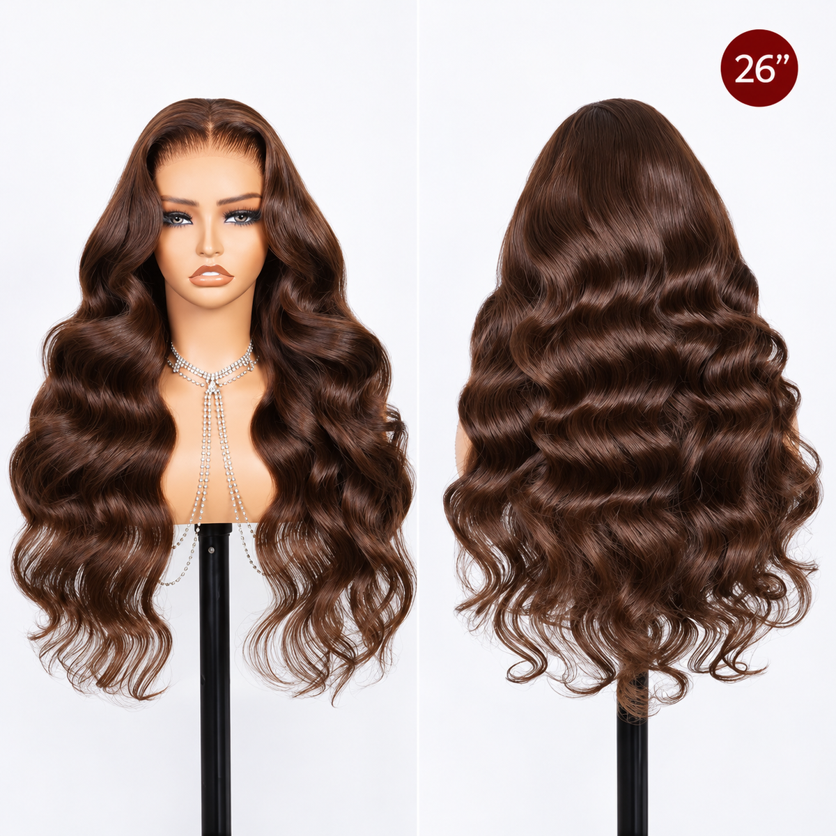 Beluck Chocolate Brown Loose Body Wave 13x6 Glueless Wig Face Framing Layers Human Hair