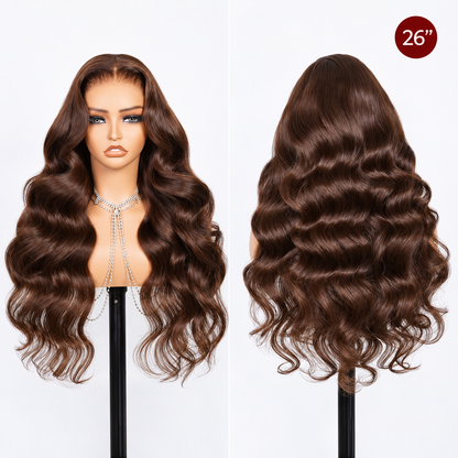 Beluck Chocolate Brown Loose Body Wave 13x6 Glueless Wig Face Framing Layers Human Hair