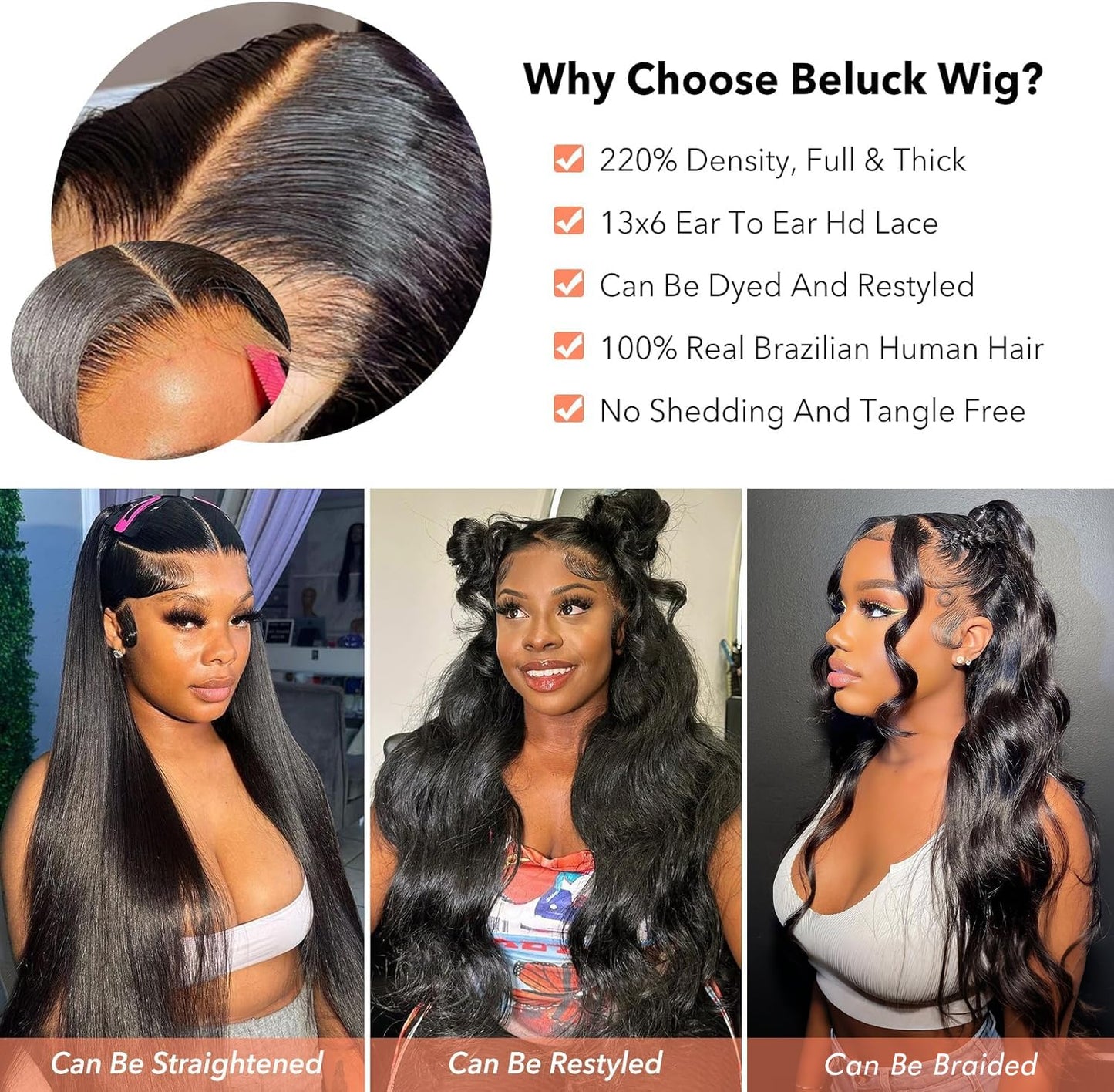 Glueless 13x6 Lace Front Wigs Human Hair 220% Density Body Wave Human Hair