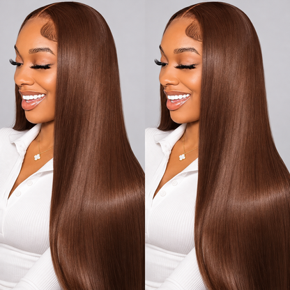Beluck 6x6 Lace Closure Chocolate Brown Body Wave/straight  Rich Cocoa Color Glossy Waves Human Hair Wig