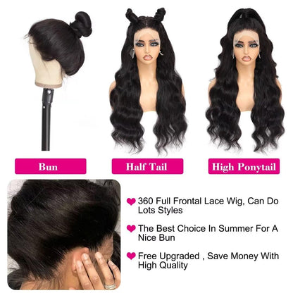 360 Lace Front Wigs Human Hair Pre Plucked, 200 Density Body Wave Frontal 360 Wig Human Hair Full Lace Human Hair Wigs, HD Lace Front Wigs for Women Human Hair Glueless with Baby Hair