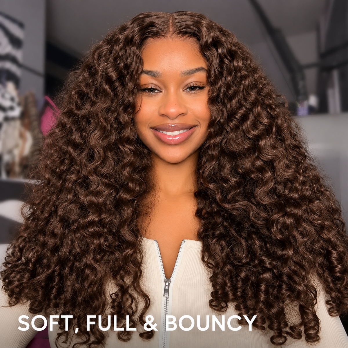 Beluck Chocolate Brown Burmese Curly 13x6 HD Lace Front Wig 220% Density Drawstring Human Hair